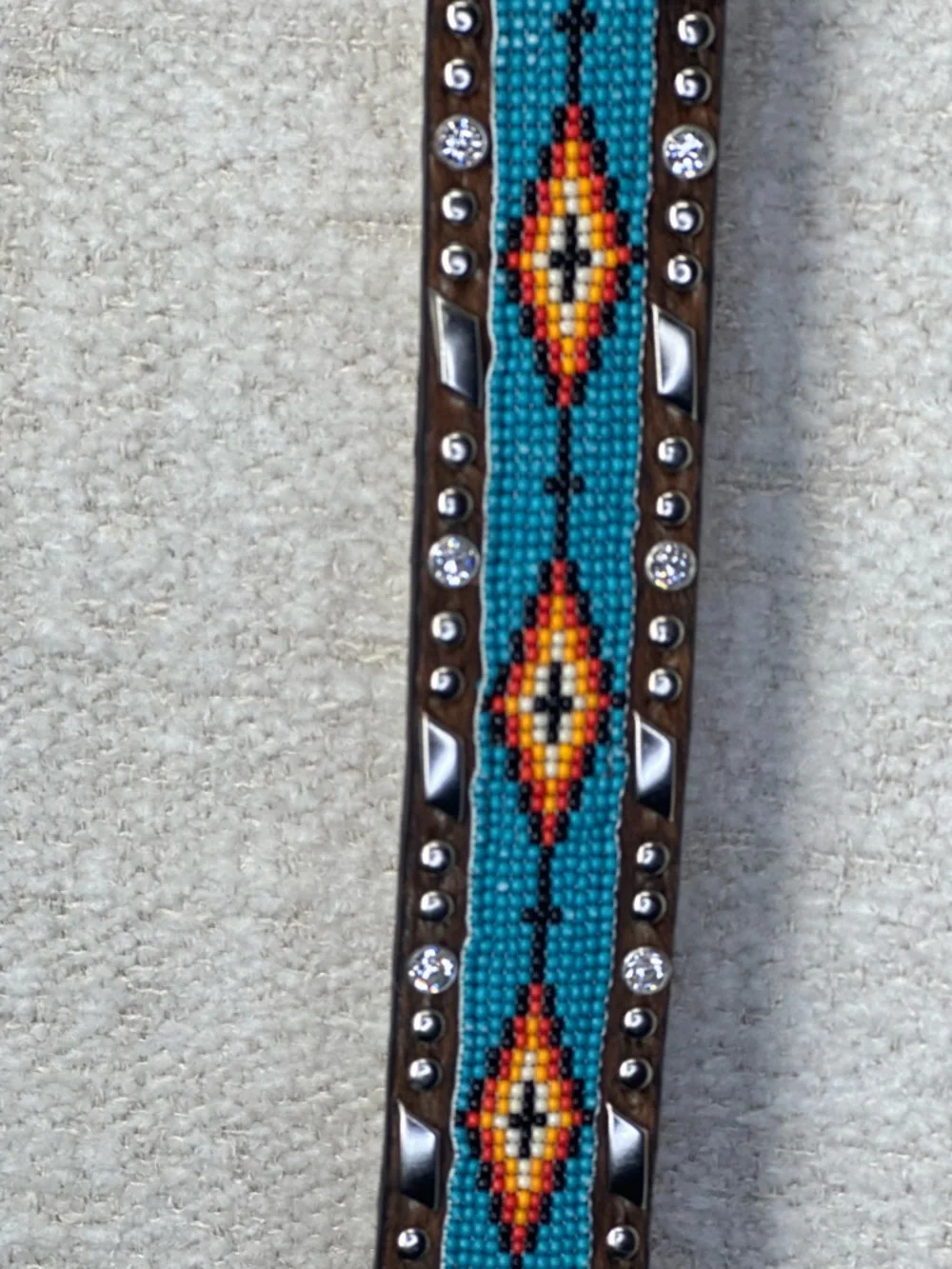 Ariat Southwest Beaded Hair-On Belt Med. Aztec Colorful Rhinestone Western